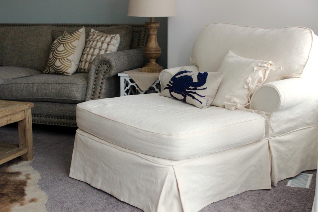 Custom Slipcovers by Shelley: White linen chaise lounge